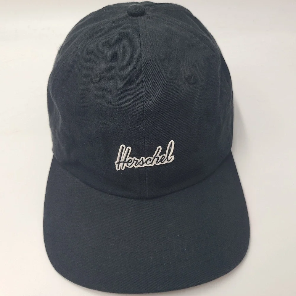 Herschel Hat Strapback Black White Script Logo Skate Skateboard Surf Dad Cap Men